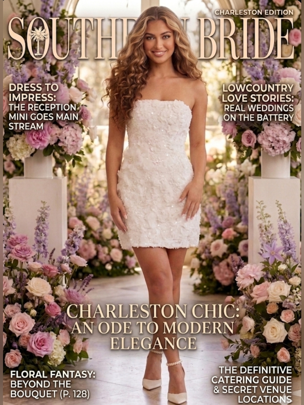 ⏰Last OFFER: Dress The Population White  Floral-Appliqué Strapless Dress -Medum